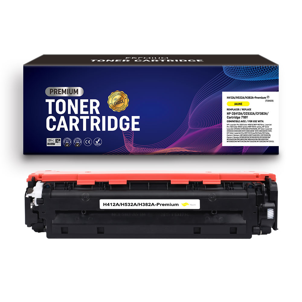 Toner compatible HP CE412A/CC532A/CF382A/Cartridge 718Y(305A/304A/312A) Jaune – 2 800 pages