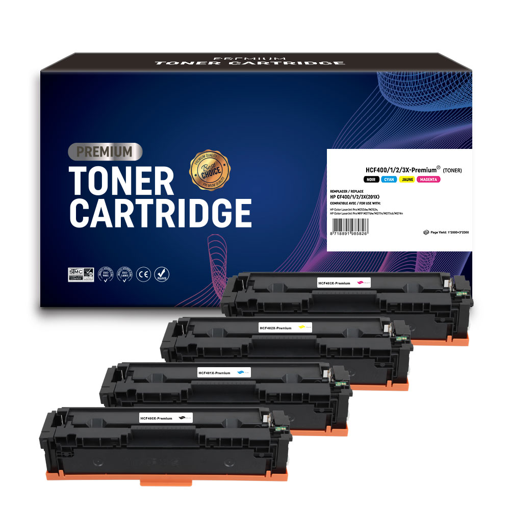 Toner compatible HP CF400/1/2/3X/Cartridge 045HK/C/M/Y – Pack 4 couleurs – 2800/2300*3 pages